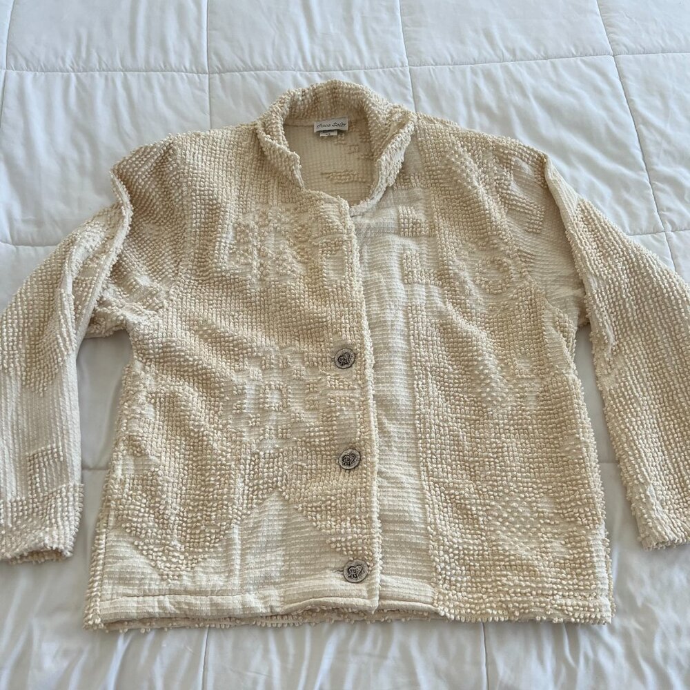 Paco Soler Jacket Women S/M Beige Novelty Buttons Preshrunk Unique Design